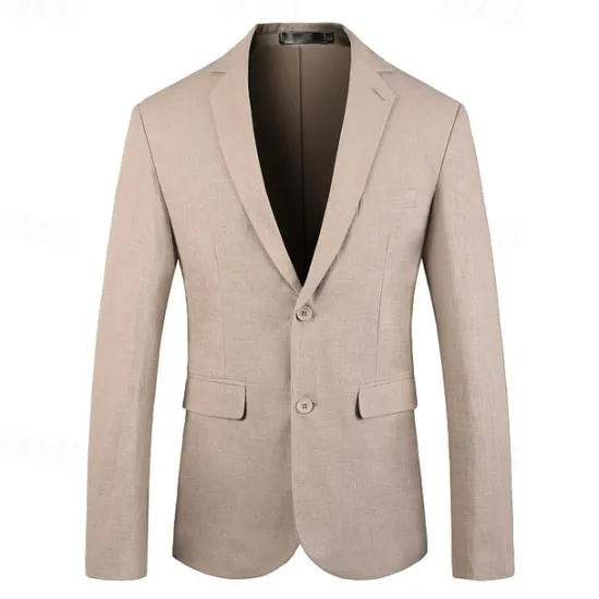 New OUKU All Linen Jacket Linen Blazer Blazer Wedding Party Bachelor's Party Sweet All Seasons Linen Solid / Plain Color Basic Casual Single Breasted Two-button Blazer Black Blue khaki Grey