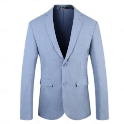 New OUKU All Linen Jacket Linen Blazer Blazer Wedding Party Bachelor's Party Sweet All Seasons Linen Solid / Plain Color Basic Casual Single Breasted Two-button Blazer Black Blue khaki Grey
