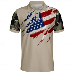 Discount OUKU American Independence Day Men's American US Flag Polo Short Sleeve Polo Shirts Collared Shirts Casual Outdoor Daily Wear Festival Outfit Buttons 3D Print Summer Spring Fall Black Brown Army Green