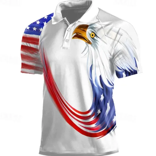 Best OUKU American Independence Day Men's American Flag Veterans Polo Shirts Golf Shirt Short Sleeve Polo Shirts Collared Shirts Casual Streetwear Vacation Wear Party Outfits Buttons 3D Print Spring & Summer White