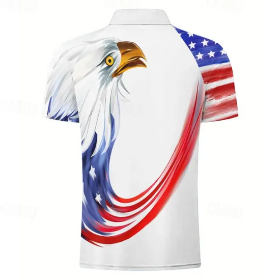 Best OUKU American Independence Day Men's American Flag Veterans Polo Shirts Golf Shirt Short Sleeve Polo Shirts Collared Shirts Casual Streetwear Vacation Wear Party Outfits Buttons 3D Print Spring & Summer White