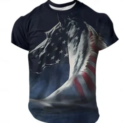 New OUKU American Independence Day Men's American US Flag Eagle T Shirt Short Sleeve T shirt 3D Print Crew Neck Shirt Fashion Daily Designer Party Red Blue Summer Spring Clothing Apparel S M L XL XXL XXXL