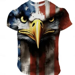 New OUKU American Independence Day Men's American US Flag Eagle T Shirt Short Sleeve T shirt 3D Print Crew Neck Shirt Fashion Daily Designer Party Red Blue Summer Spring Clothing Apparel S M L XL XXL XXXL
