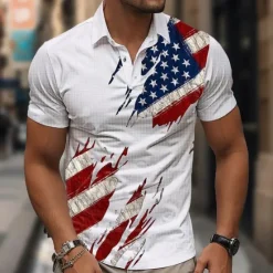 Clearance OUKU American Independence Day Men's American Flag Veterans Waffle Polo Shirts Golf Shirt Short Sleeve Polo Shirts Collared Shirts Casual Streetwear Vacation Wear Party Outfits Buttons 3D Print Summer