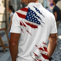 Clearance OUKU American Independence Day Men's American Flag Veterans Waffle Polo Shirts Golf Shirt Short Sleeve Polo Shirts Collared Shirts Casual Streetwear Vacation Wear Party Outfits Buttons 3D Print Summer