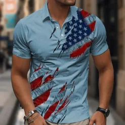 Clearance OUKU American Independence Day Men's American Flag Veterans Waffle Polo Shirts Golf Shirt Short Sleeve Polo Shirts Collared Shirts Casual Streetwear Vacation Wear Party Outfits Buttons 3D Print Summer