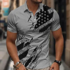 Clearance OUKU American Independence Day Men's American Flag Veterans Waffle Polo Shirts Golf Shirt Short Sleeve Polo Shirts Collared Shirts Casual Streetwear Vacation Wear Party Outfits Buttons 3D Print Summer