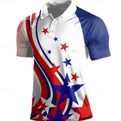 Clearance OUKU American Independence Day Men's Veterans Patriotic Sports Polo Shirts Golf Shirt Short Sleeve Polo Shirts Collared Shirts Casual Streetwear Vacation Wear Party Outfits Buttons 3D Print Spring & Summer