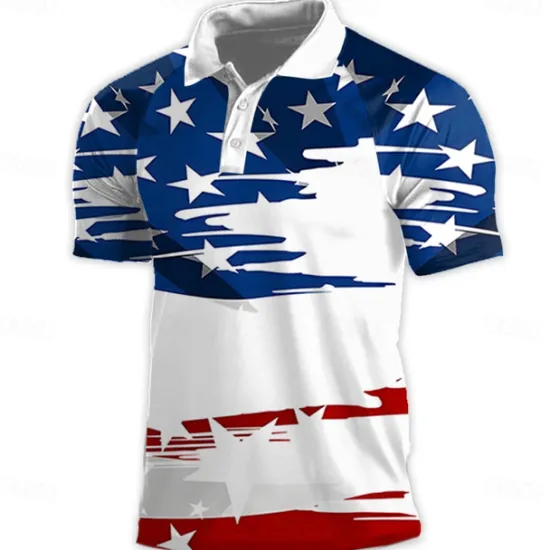 Clearance OUKU American Independence Day Men's Veterans Patriotic Sports Polo Shirts Golf Shirt Short Sleeve Polo Shirts Collared Shirts Casual Streetwear Vacation Wear Party Outfits Buttons 3D Print Spring & Summer