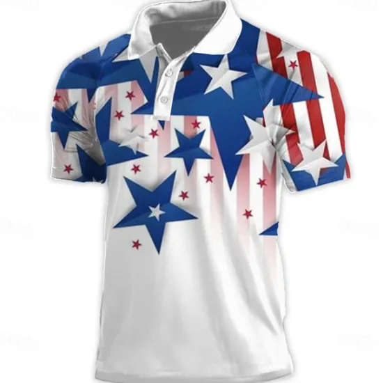 Clearance OUKU American Independence Day Men's Veterans Patriotic Sports Polo Shirts Golf Shirt Short Sleeve Polo Shirts Collared Shirts Casual Streetwear Vacation Wear Party Outfits Buttons 3D Print Spring & Summer