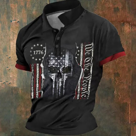Best OUKU American Independence Day Men's American Flag Veterans Polo Shirts Golf Shirt Short Sleeve Polo Shirts Collared Shirts Streetwear Vacation Wear Party Outfits Buttons 3D Print Summer Spring Black