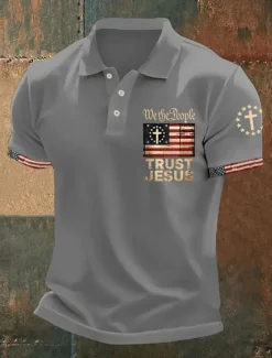 Discount OUKU American Independence Day Men's American US Flag Polo Shirts Button Up Polos Golf Shirt Short Sleeve Polo Shirts Lapel Fashion Casual Daily Festival Print Summer Black White Red