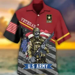Discount OUKU American Independence Day Men's Cross American Flag Soldier Shirt Button Up Shirt Short Sleeve Fashion Streetwear Designer Outdoor Street Daily Summer Spring Turndown Print Button-Down Red / White
