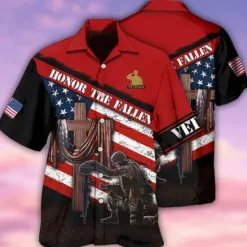 Discount OUKU American Independence Day Men's Cross American Flag Soldier Shirt Button Up Shirt Short Sleeve Fashion Streetwear Designer Outdoor Street Daily Summer Spring Turndown Print Button-Down Red / White