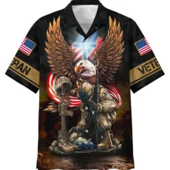 Discount OUKU American Independence Day Men's Cross American Flag Soldier Shirt Button Up Shirt Short Sleeve Fashion Streetwear Designer Outdoor Street Daily Summer Spring Turndown Print Button-Down Red / White