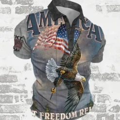 Clearance OUKU American Independence Day Men's American Flag Veterans Waffle Polo Shirts Golf Shirt Short Sleeve Polo Shirts Collared Shirts Casual Streetwear Vacation Wear Party Outfits Buttons 3D Print Summer Gray