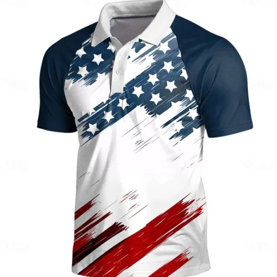 Sale OUKU American Independence Day Men's American Flag Polo Short Sleeve Polo Shirts Collared Shirts Vintage Casual Outdoor Athleisure Buttons 3D Print Summer White Blue Dark Blue