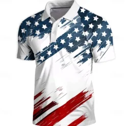 Sale OUKU American Independence Day Men's American Flag Polo Short Sleeve Polo Shirts Collared Shirts Vintage Casual Outdoor Athleisure Buttons 3D Print Summer White Blue Dark Blue