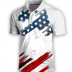 Sale OUKU American Independence Day Men's American Flag Polo Short Sleeve Polo Shirts Collared Shirts Vintage Casual Outdoor Athleisure Buttons 3D Print Summer White Blue Dark Blue