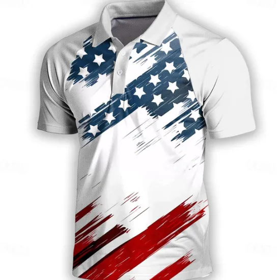 Sale OUKU American Independence Day Men's American Flag Polo Short Sleeve Polo Shirts Collared Shirts Vintage Casual Outdoor Athleisure Buttons 3D Print Summer White Blue Dark Blue