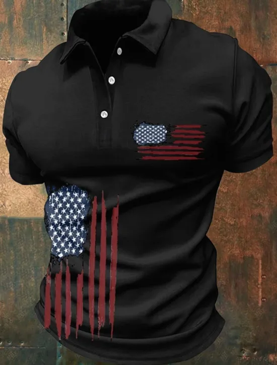 Sale OUKU American Independence Day Men's American US Flag Polo Shirts Button Up Polos Golf Shirt Short Sleeve Polo Shirts Lapel Fashion Casual Daily Festival Print Summer Black White