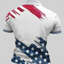OUKU American Independence Day Men's American Flag Veterans Zip Polo Shirts Golf Shirt Short Sleeve Polo Shirts Collared Shirts Casual Streetwear Vacation Wear Party Outfits 3D Print Quarter Zip Polo