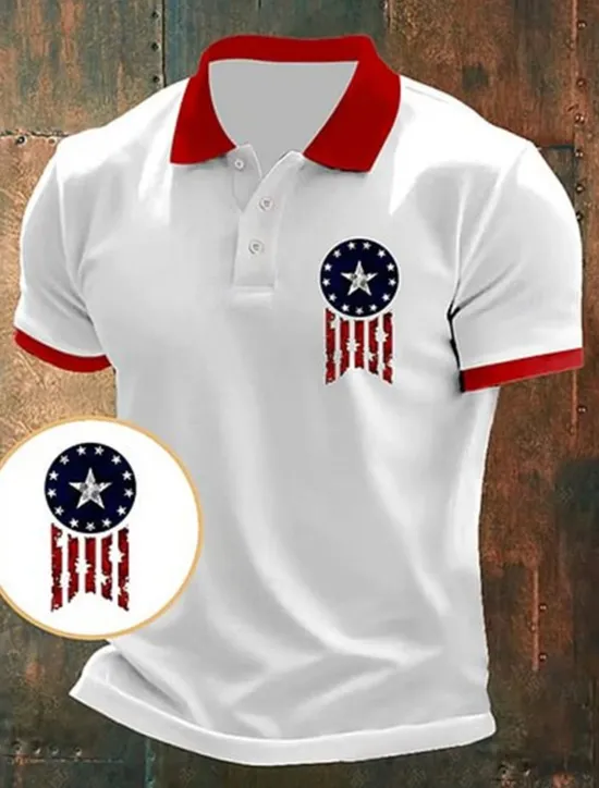 Outlet OUKU American Independence Day Men's American US Flag Polo Shirts Button Up Polos Golf Shirt Short Sleeve Polo Shirts Lapel Fashion Casual Daily Festival Print Summer White Red Blue