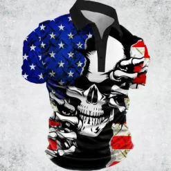 Best OUKU American Independence Day Men's American Flag Veterans Waffle Polo Shirts Golf Shirt Short Sleeve Polo Shirts Collared Shirts Streetwear Vacation Wear Party Outfits Buttons 3D Print Summer Spring Black