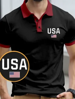Sale OUKU American Independence Day Men's American US Flag Polo Short Sleeve Polo Shirts Collared Shirts Casual Outdoor Athleisure 3D Print Summer Black Red Blue