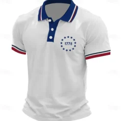Clearance OUKU American Independence Day Men's American US Flag Polo Short Sleeve Polo Shirts Collared Shirts Casual Outdoor Daily Wear 3D Print Summer White Light Green Pink