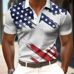 Discount OUKU American Independence Day Men's American US Flag Polo Short Sleeve Polo Shirts Collared Shirts Casual Outdoor Daily Wear 3D Print Summer White Blue Dark Blue