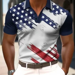 Discount OUKU American Independence Day Men's American US Flag Polo Short Sleeve Polo Shirts Collared Shirts Casual Outdoor Daily Wear 3D Print Summer White Blue Dark Blue
