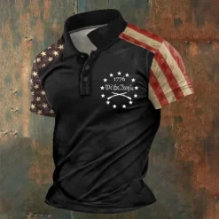 Clearance OUKU American Independence Day Men's American Flag Veterans Polo Shirts Golf Shirt Short Sleeve Polo Shirts Collared Shirts Streetwear Vacation Wear Party Outfits Buttons 3D Print Summer Spring Black