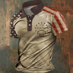 Clearance OUKU American Independence Day Men's American Flag Veterans Polo Shirts Golf Shirt Short Sleeve Polo Shirts Collared Shirts Streetwear Vacation Wear Party Outfits Buttons 3D Print Summer Spring Black