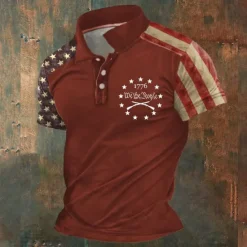 Clearance OUKU American Independence Day Men's American Flag Veterans Polo Shirts Golf Shirt Short Sleeve Polo Shirts Collared Shirts Streetwear Vacation Wear Party Outfits Buttons 3D Print Summer Spring Black