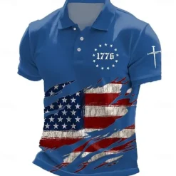 OUKU American Independence Day Men's American US Flag Polo Short Sleeve Polo Shirts Collared Shirts Casual Outdoor Daily Wear 3D Print Summer Black White Blue