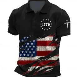OUKU American Independence Day Men's American US Flag Polo Short Sleeve Polo Shirts Collared Shirts Casual Outdoor Daily Wear 3D Print Summer Black White Blue