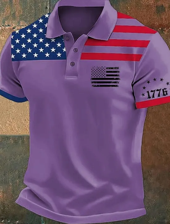 Discount OUKU American Independence Day Men's American US Flag Polo Shirts Button Up Polos Golf Shirt Short Sleeve Polo Shirts Lapel Fashion Casual Daily Festival Print Summer White Pink Red
