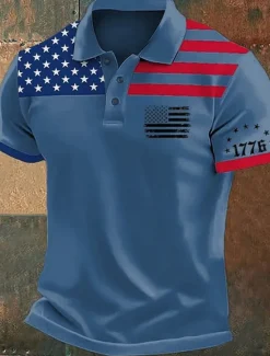Discount OUKU American Independence Day Men's American US Flag Polo Shirts Button Up Polos Golf Shirt Short Sleeve Polo Shirts Lapel Fashion Casual Daily Festival Print Summer White Pink Red