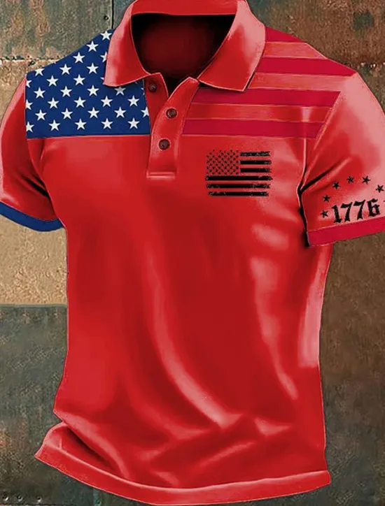 Discount OUKU American Independence Day Men's American US Flag Polo Shirts Button Up Polos Golf Shirt Short Sleeve Polo Shirts Lapel Fashion Casual Daily Festival Print Summer White Pink Red