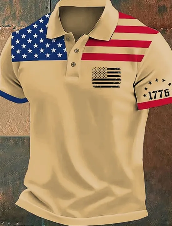 Discount OUKU American Independence Day Men's American US Flag Polo Shirts Button Up Polos Golf Shirt Short Sleeve Polo Shirts Lapel Fashion Casual Daily Festival Print Summer White Pink Red