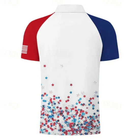 New OUKU American Independence Day Men's Veterans Patriotic Polo Shirts Short Sleeve Polo Shirts Turndown Casual Street Daily Holiday Beach 3D Spring & Summer White Red Navy Blue