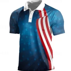 New OUKU American Independence Day Men's Veterans Patriotic Polo Shirts Short Sleeve Polo Shirts Turndown Casual Street Daily Holiday Beach 3D Spring & Summer White Red Navy Blue