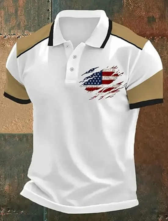 Outlet OUKU American Independence Day Men's American US Flag Polo Shirts Button Up Polos Golf Shirt Short Sleeve Polo Shirts Lapel Fashion Casual Daily Festival Print Summer Black Red Khaki