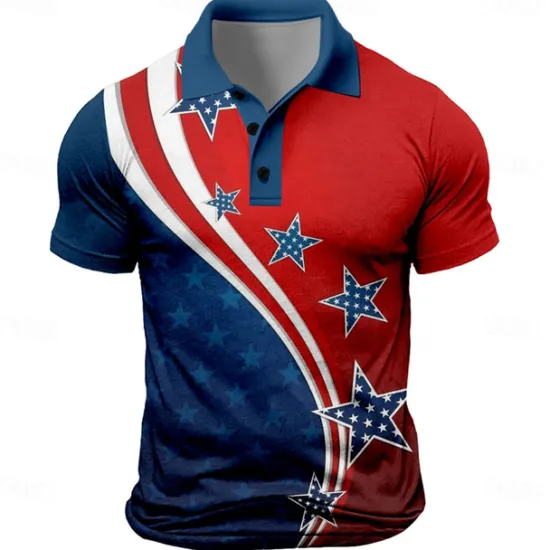 Online OUKU American Independence Day Men's American Flag Veterans Polo Shirts Golf Shirt Short Sleeve Polo Shirts Colla Shirts Streetwear Vacation Wear Party Outfits Buttons 3D Print Spring & Summer Red