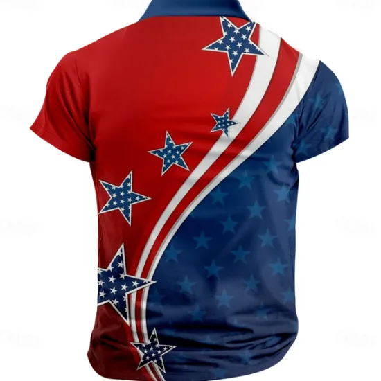 Online OUKU American Independence Day Men's American Flag Veterans Polo Shirts Golf Shirt Short Sleeve Polo Shirts Colla Shirts Streetwear Vacation Wear Party Outfits Buttons 3D Print Spring & Summer Red
