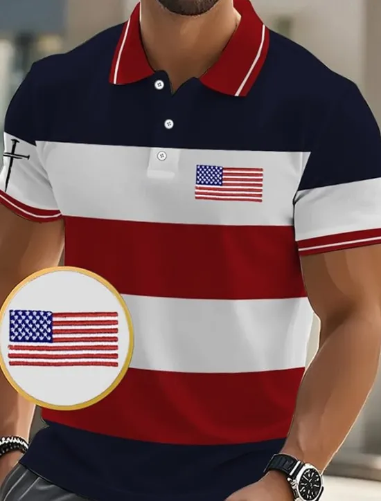 Sale OUKU American Independence Day Men's Color Block American US Flag Polo Shirts Button Up Polos Golf Shirt Short Sleeve Polo Shirts Lapel Fashion Casual Daily Festival Print Summer Red