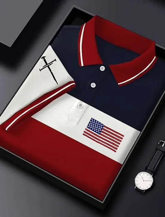 Sale OUKU American Independence Day Men's Color Block American US Flag Polo Shirts Button Up Polos Golf Shirt Short Sleeve Polo Shirts Lapel Fashion Casual Daily Festival Print Summer Red