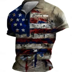 Sale OUKU American Independence Day Men's American Flag Veterans Polo Shirts Golf Shirt Short Sleeve Polo Shirts Collared Shirts Casual Streetwear Vacation Wear Party Outfits Buttons 3D Print Spring & Summer