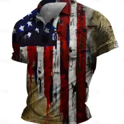 Sale OUKU American Independence Day Men's American Flag Veterans Polo Shirts Golf Shirt Short Sleeve Polo Shirts Collared Shirts Casual Streetwear Vacation Wear Party Outfits Buttons 3D Print Spring & Summer